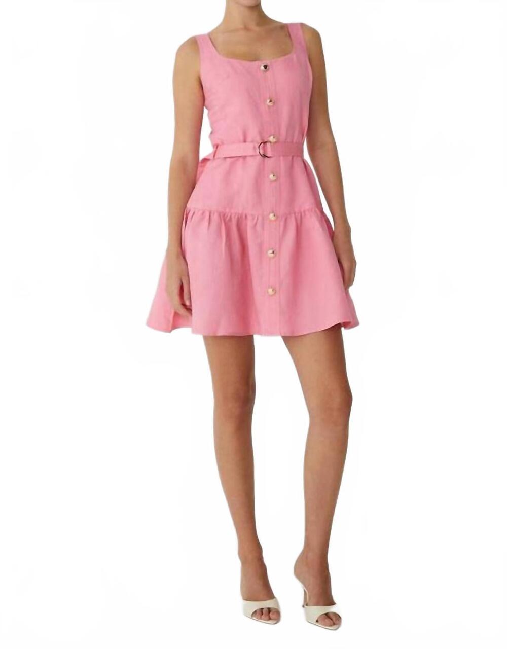 NEW JS71 cari belted linen mini dress in pale pink